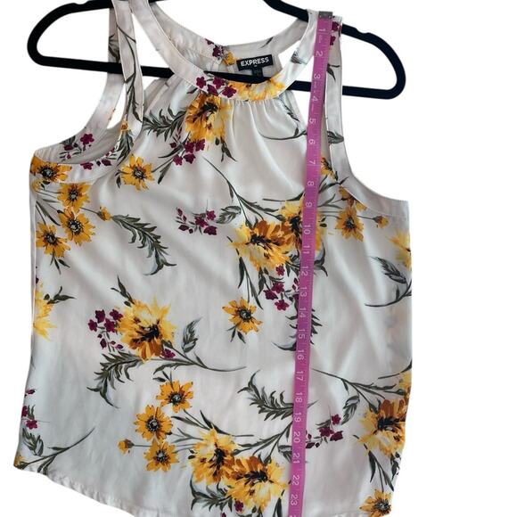 Express White Floral Halter Top S – Gold & Pink Print, Sleeveless, EUC - Picture 5 of 7